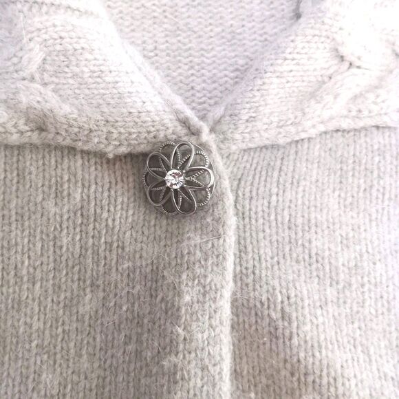 Sara Spencer XL Beige Lambswool Angora Cardigan Sweater Single Jewel Snap - Picture 5 of 11